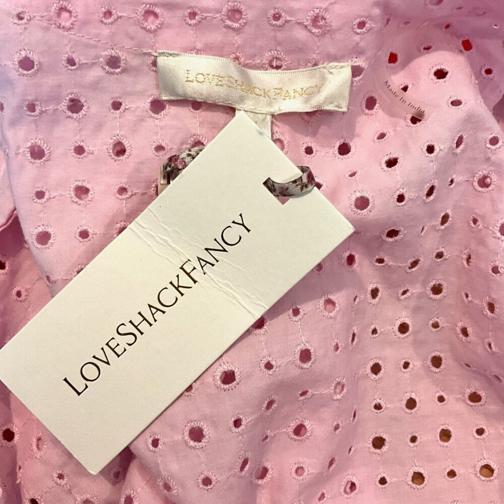 NWT LoveShackFancy lotus 100% cotton Pink Eyelet Wrap Crop Top - Picture 11 of 13